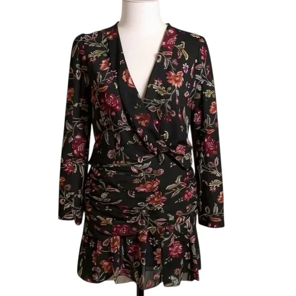 A.L.C Black Floral Mini Dress Long Sleeves Size 0 Party Feminine Revolve